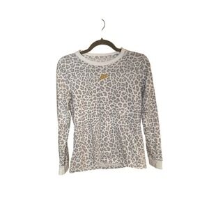 Nike Womens Leopard Print Long Sleeve Tee Grey White Gold Logo Small